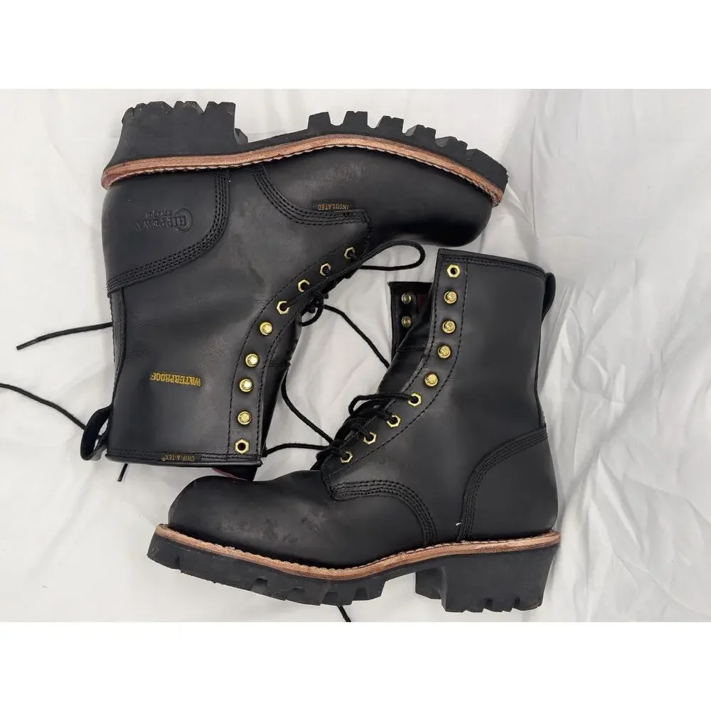 Chippewa Baldor 8in Logger Work Boot Leather Black Oiled 9W